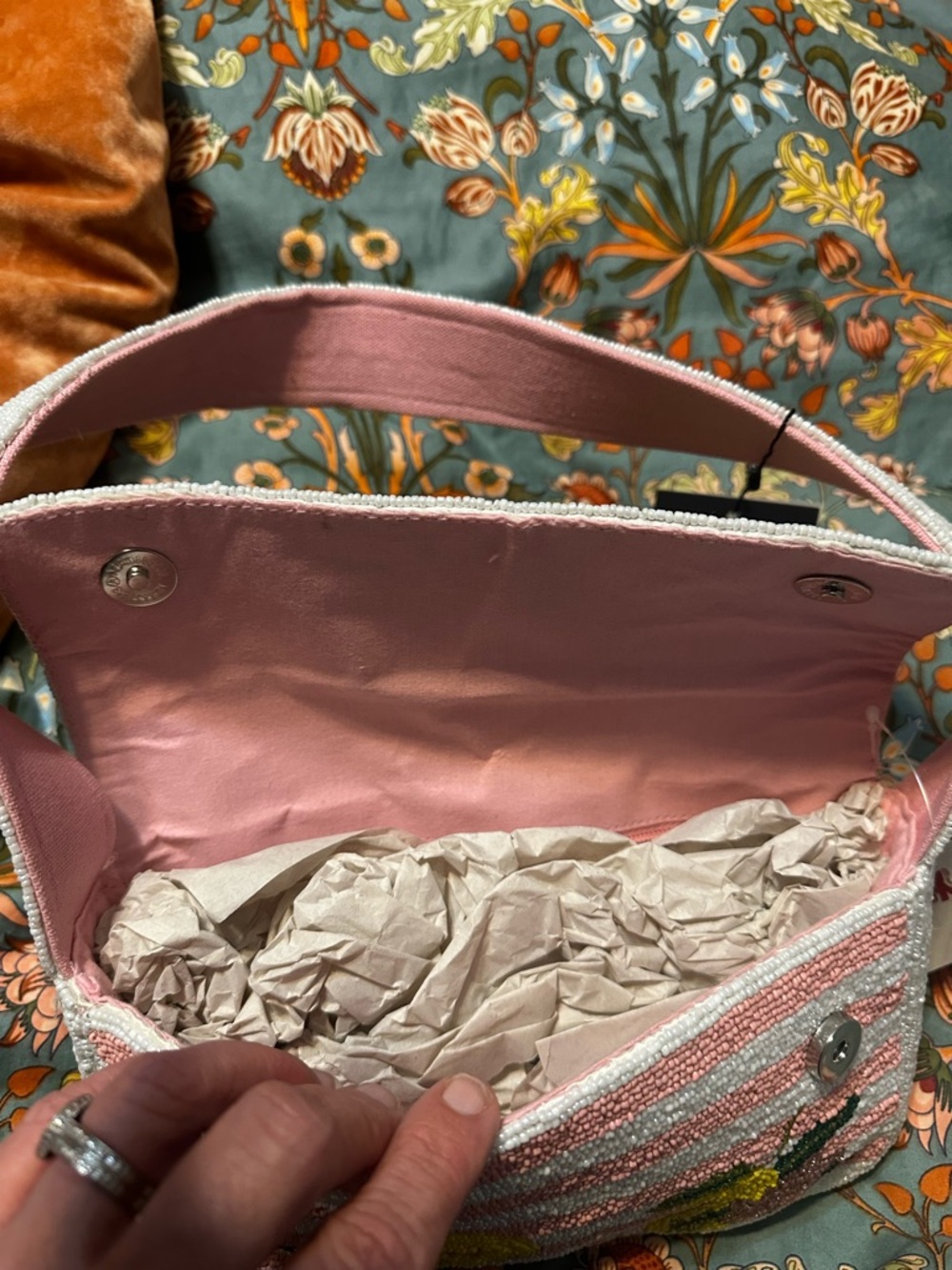 Pink Beaded Lemon Stripe Shoulder Bag - Picture 2 of 8